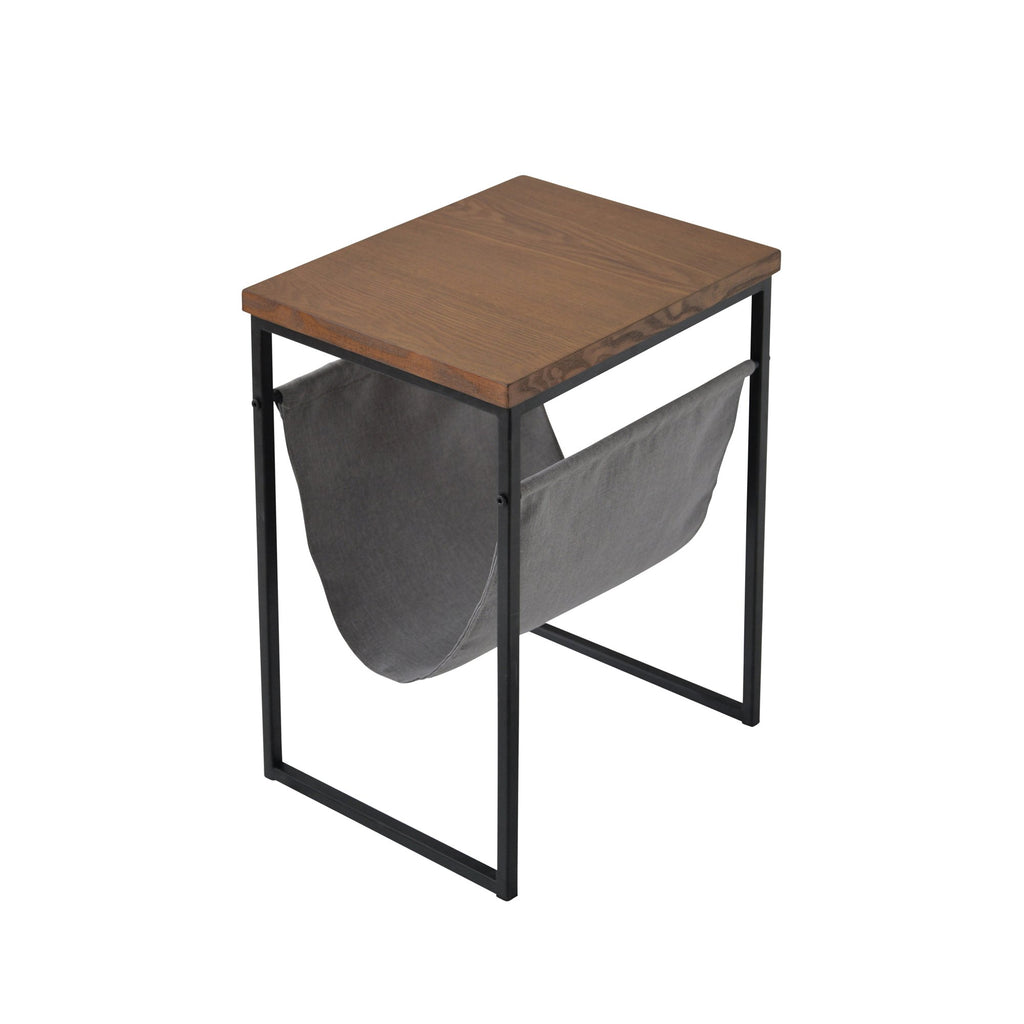 Metal & Wood Accent Table W/Magazine Rack, Black