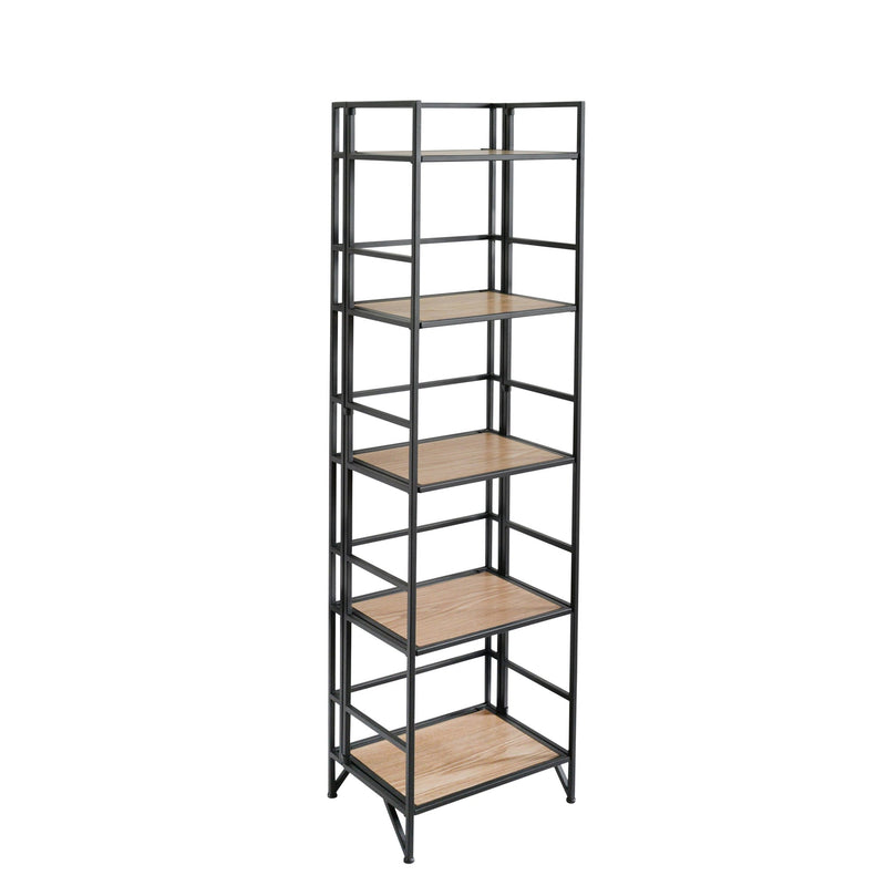 Metal / Wood 63" 5 Tier Folding Shelf Unit, Black