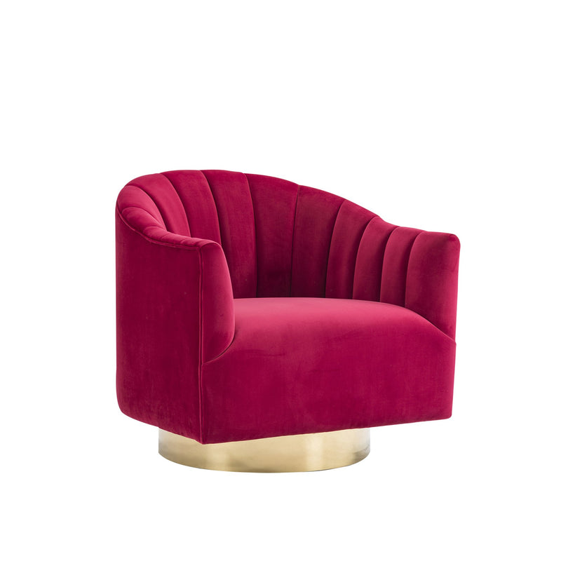Velveteen Scallop Chair W/ Gold Base, Red