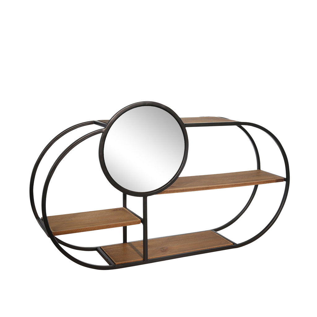 Metal / Wood 24"L Wall Shelf W/Mirror, Brown