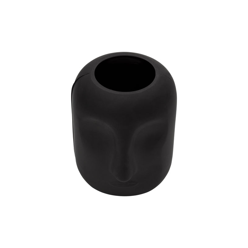 Glass 10" Face Vase, Black