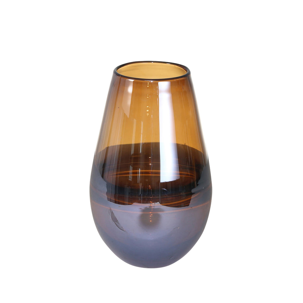 Glass, 9" Handmade Oval Vase,Brown