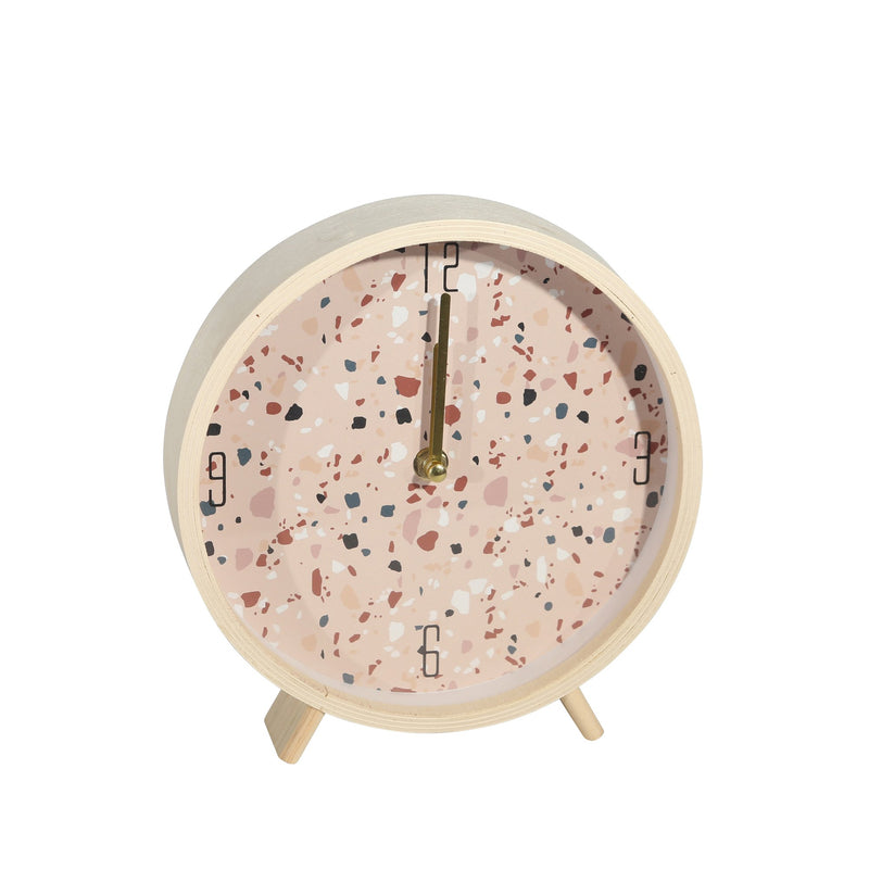 Wood 8" Terrazzo Table Clock,Pink