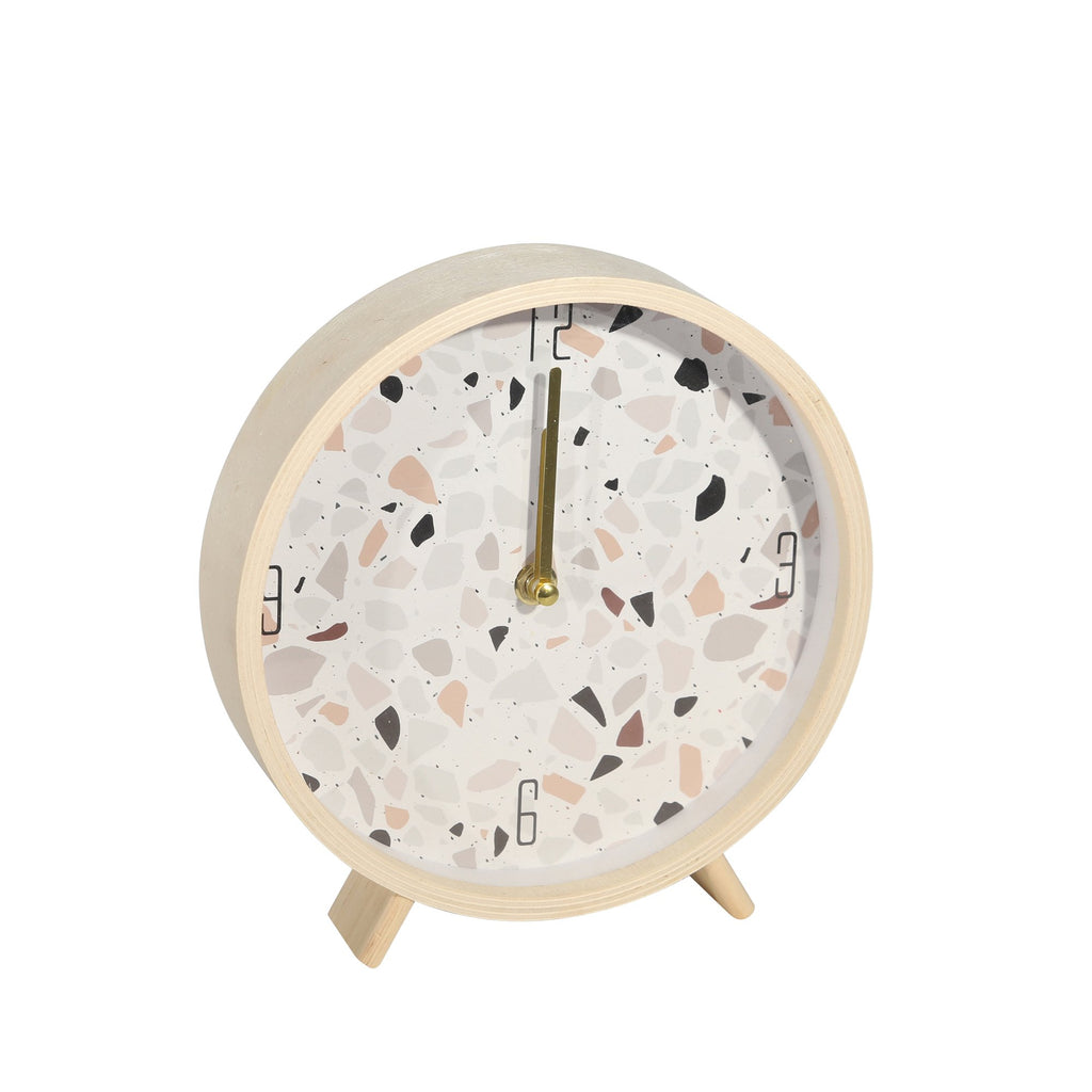 Wood 8" Terrazzo Table Clock,White