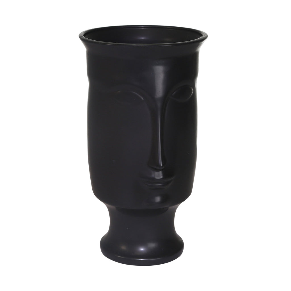 Ceramic 11" Face Vase W/Base,Black