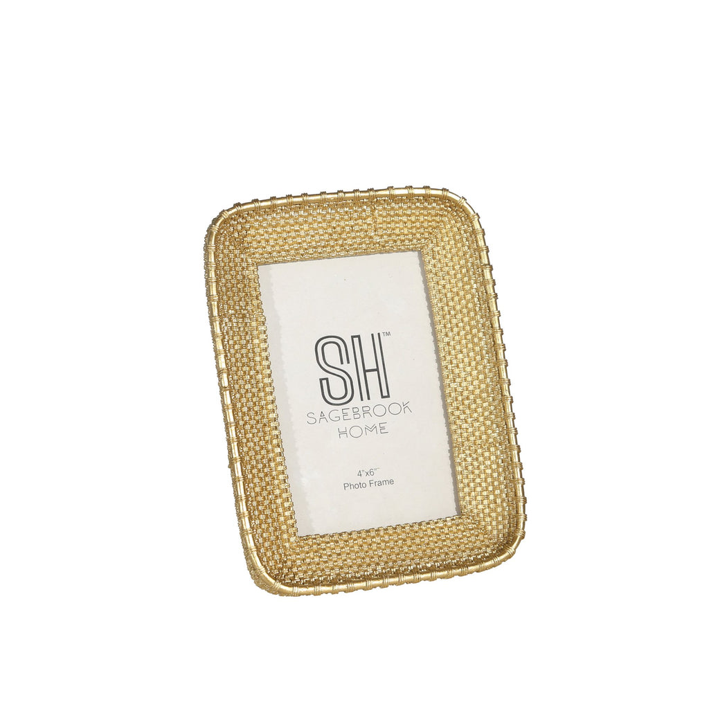 Resin, 6" Weave Patt Photo Frame, Gold