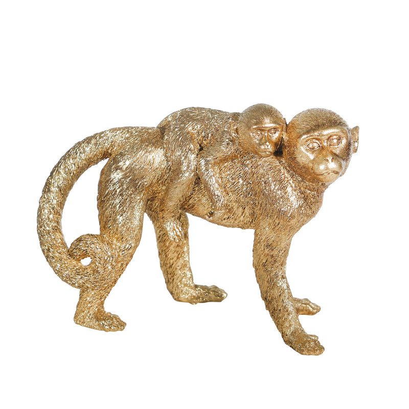 Resin 6.5" Monkey Mother W/ Baby ,Gold