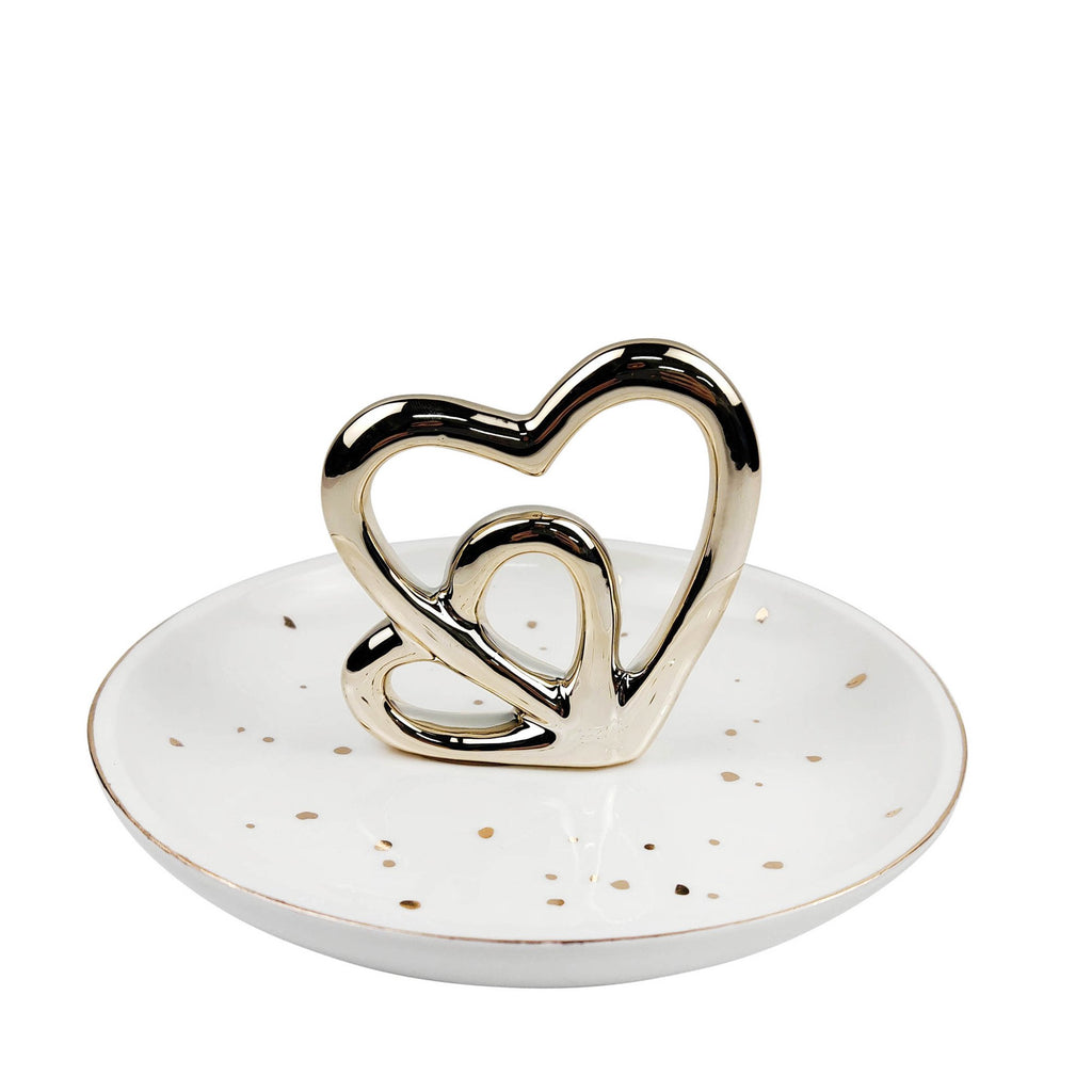 Ceramic 6" Trinket Tray, Double Heart, White