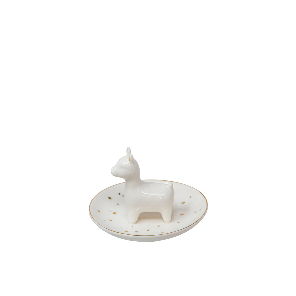 Ceramic 4.5" Trinket Tray, Llama, White
