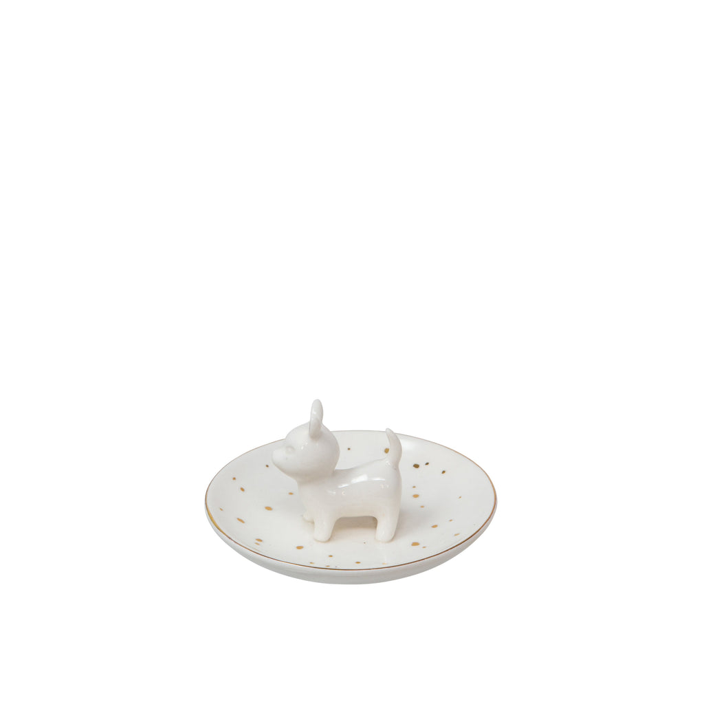 Ceramic 4.5" Trinket Tray, Dog, White