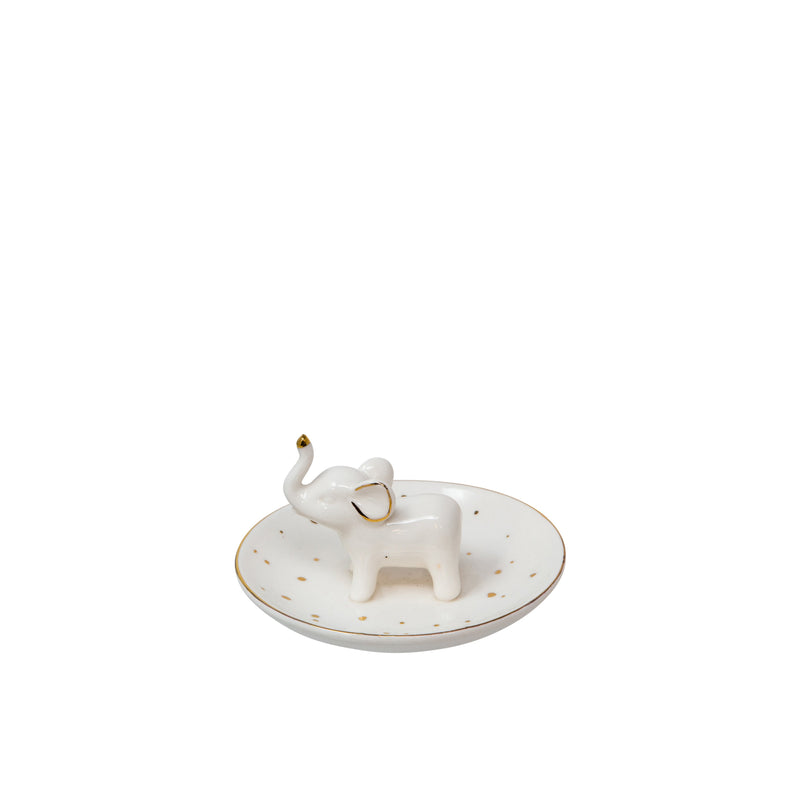 Ceramic 4.5" Trinket Tray, Elephant, White