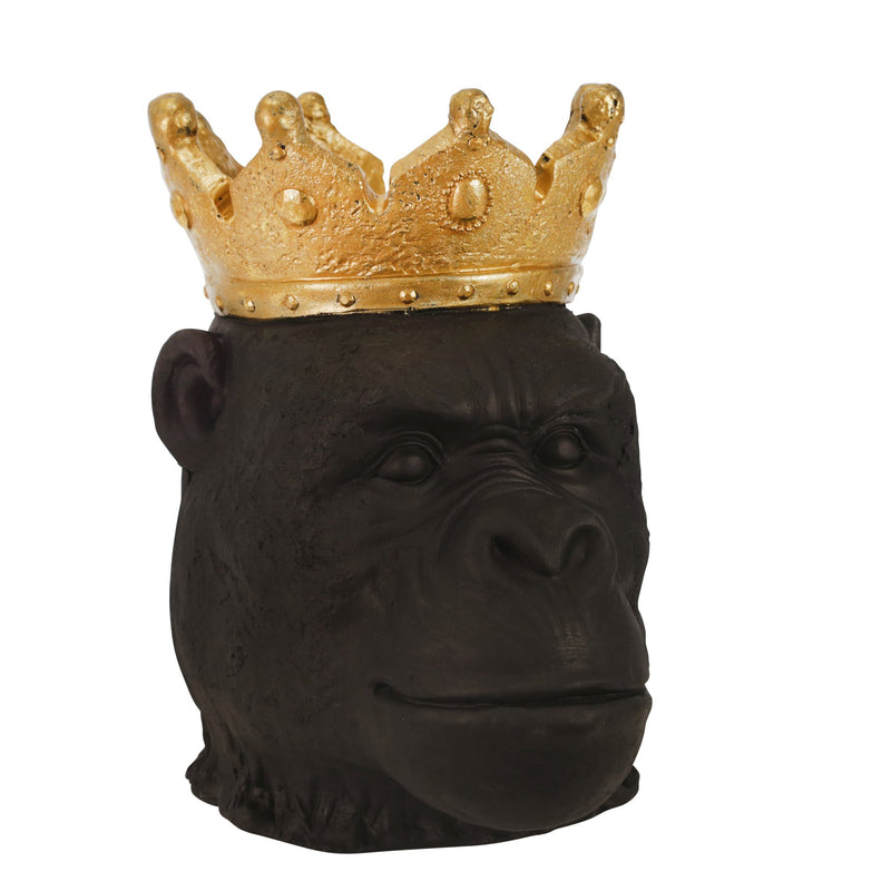 Resin 12" Gorilla W/ Crown, Black