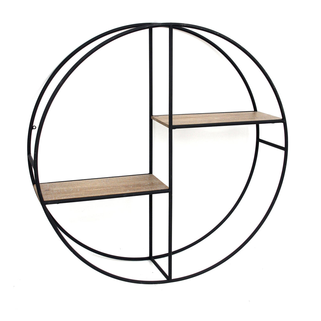 Metal/Wood 24" Round Shelf, Black