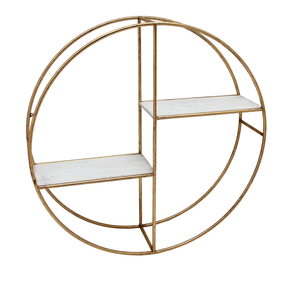 Metal/Wood 24" Round Shelf, White/Gold