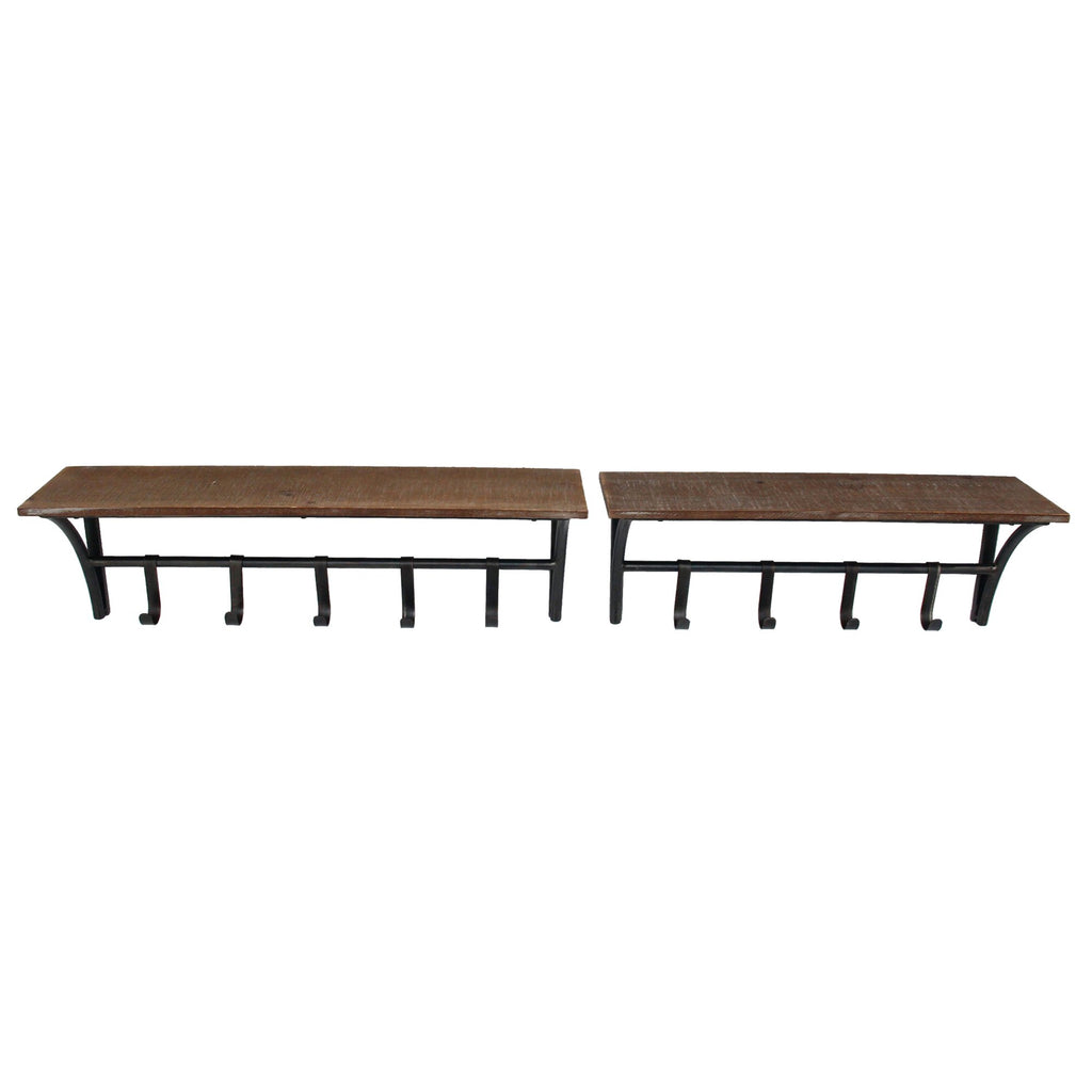 S/2 4 Hook Wood Shelf, Brown