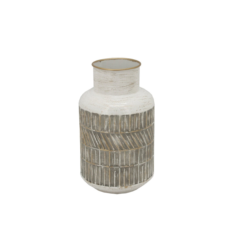 Metal 10" Deco Geometric Jar,Beige