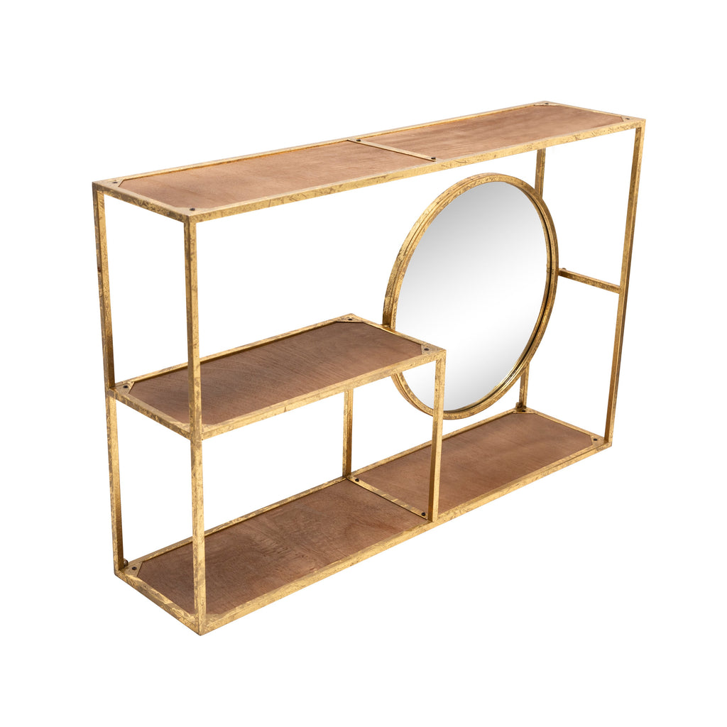 Metal/Wood, Wall Storage W/ Mirror White/Gold