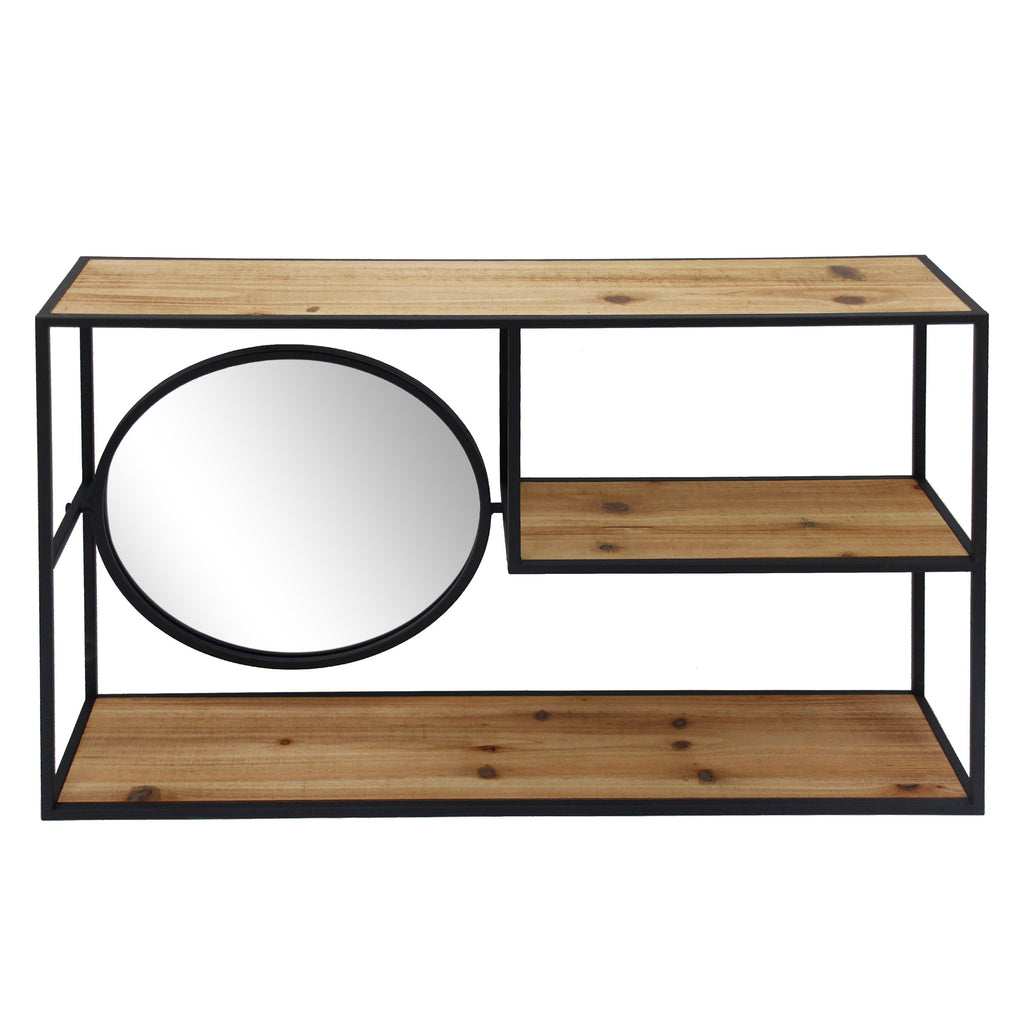 Metal/Wood, Wall Storage W/ Mirror Brown/Black