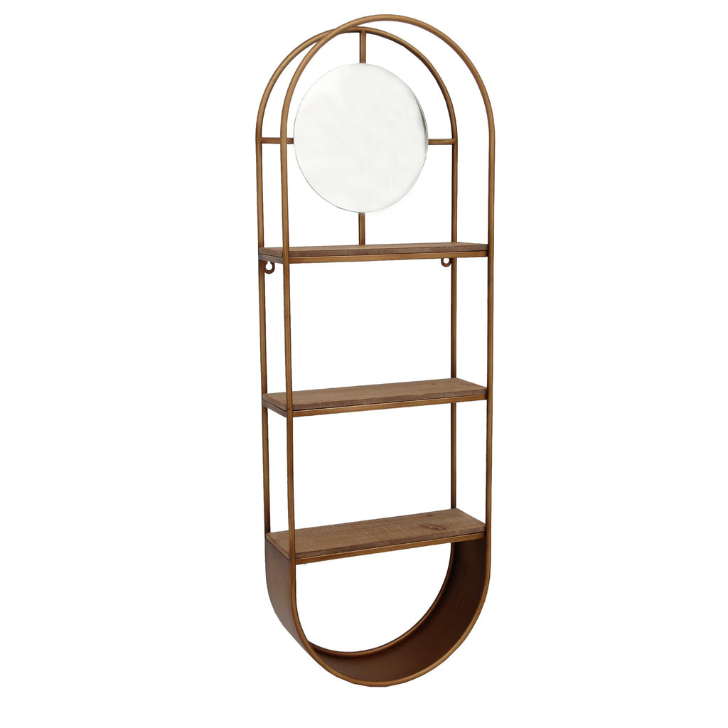 Metal/Wood 35" Oval Wall Shelfw/ Mirror, Bronze