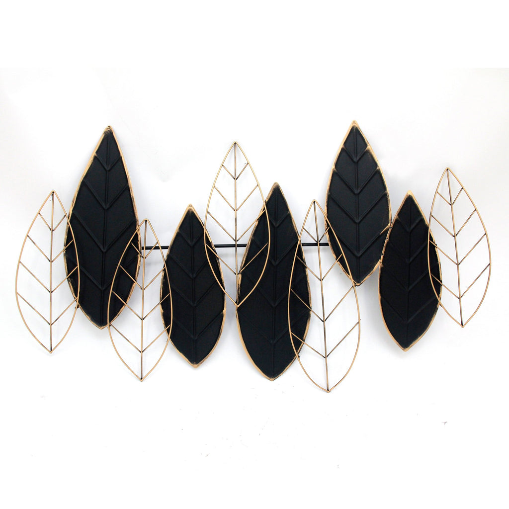 Metal 33" Leaf Wall Decor, Black/Gold