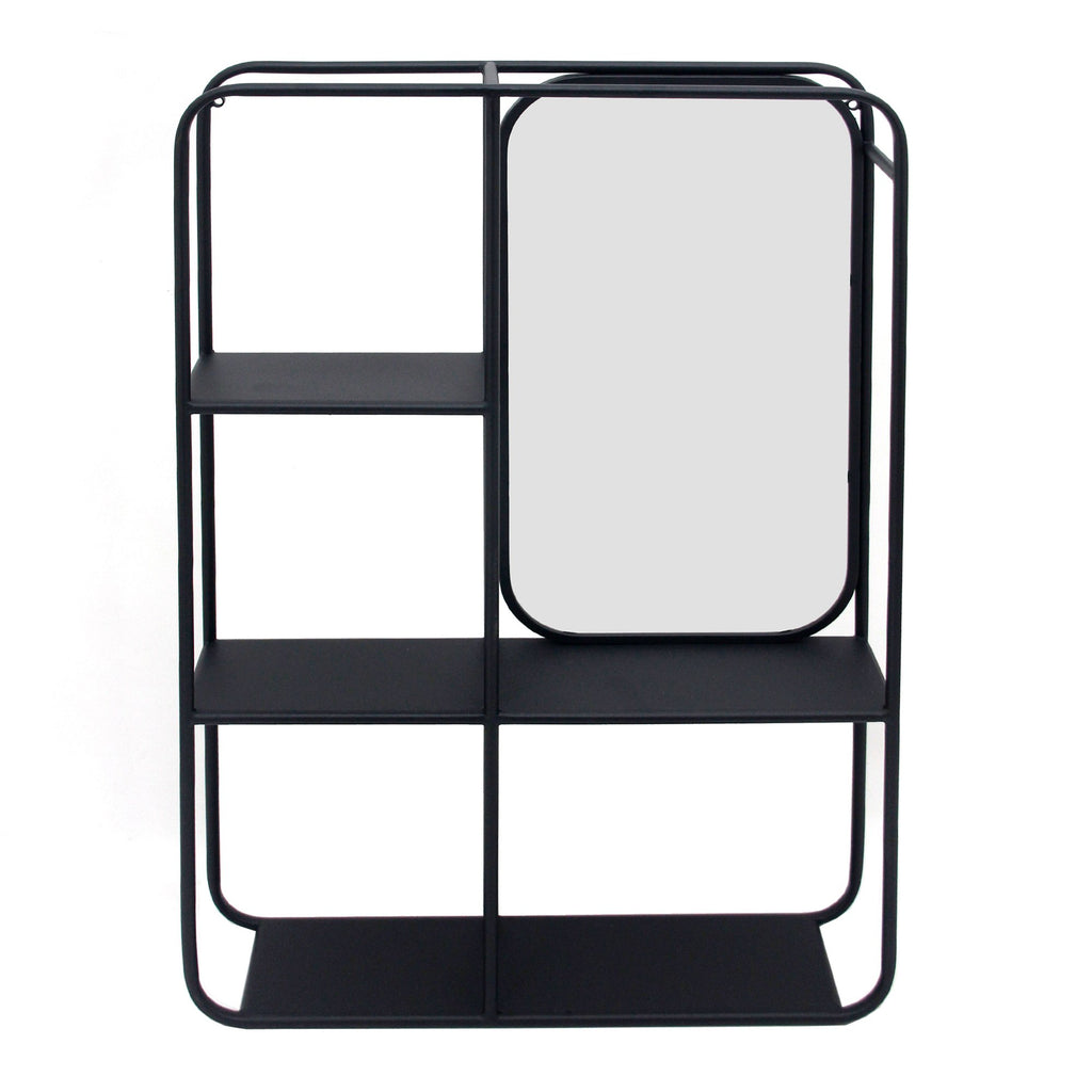 Metal 29" Vertical Wall Shelfw/ Mirror, Black