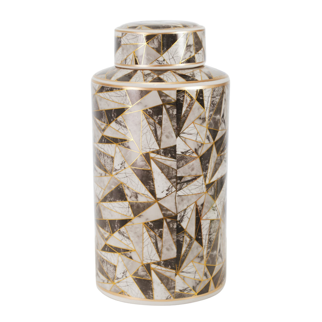 Ceramic 16" Covered Jar, Abstract, Multi