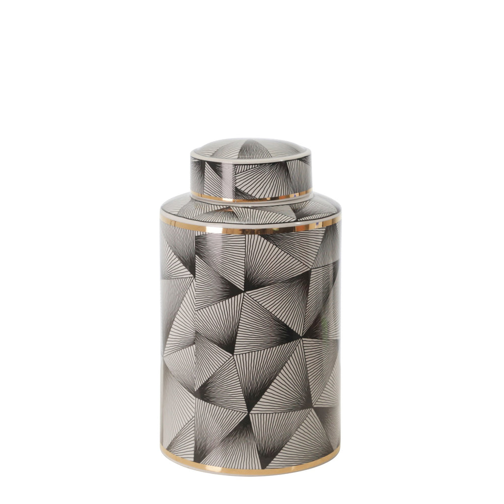 Ceramic 12" Covered Jar, Abstract, Black