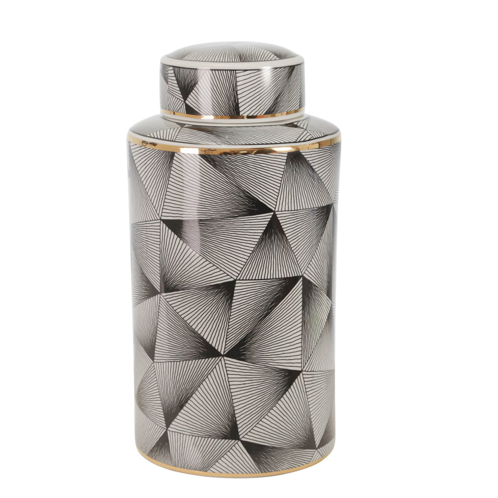 Ceramic 16" Covered Jar, Abstract, Black