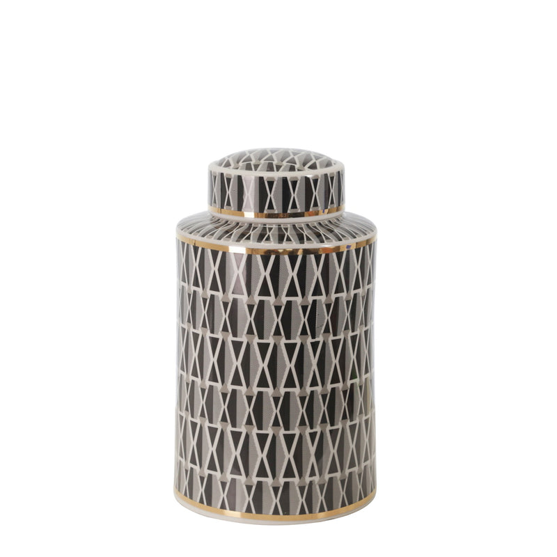 Ceramic 12" Covered Jar, Criss-Cross, Navy