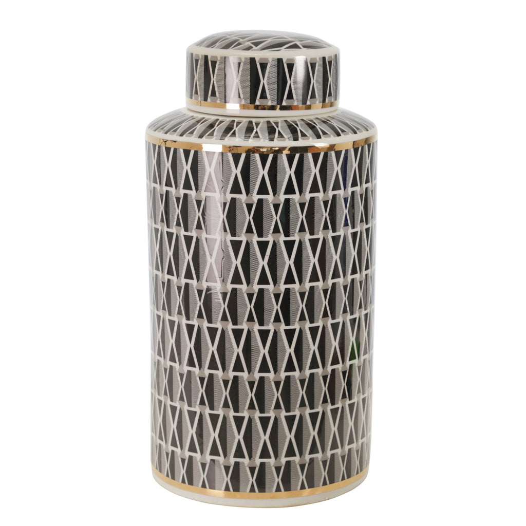 Ceramic 16" Covered Jar, Criss-Cross, Navy