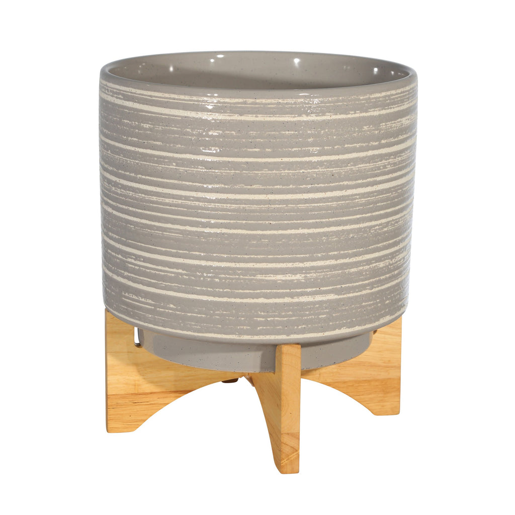Ceramic 11.5" Planter On Stand, Gray
