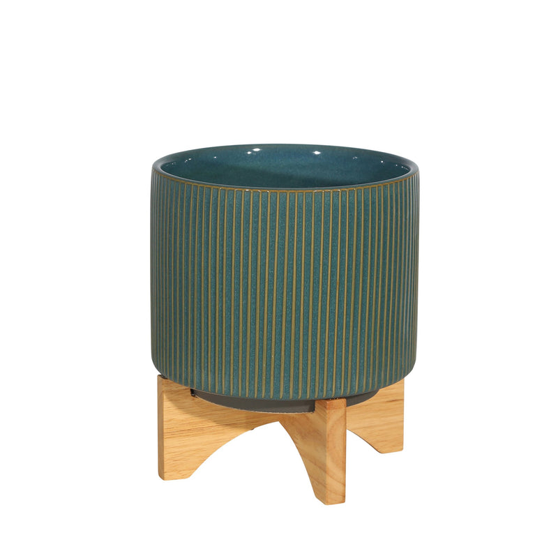 Ceramic 9.25" Planter On Stand, Reactive Green