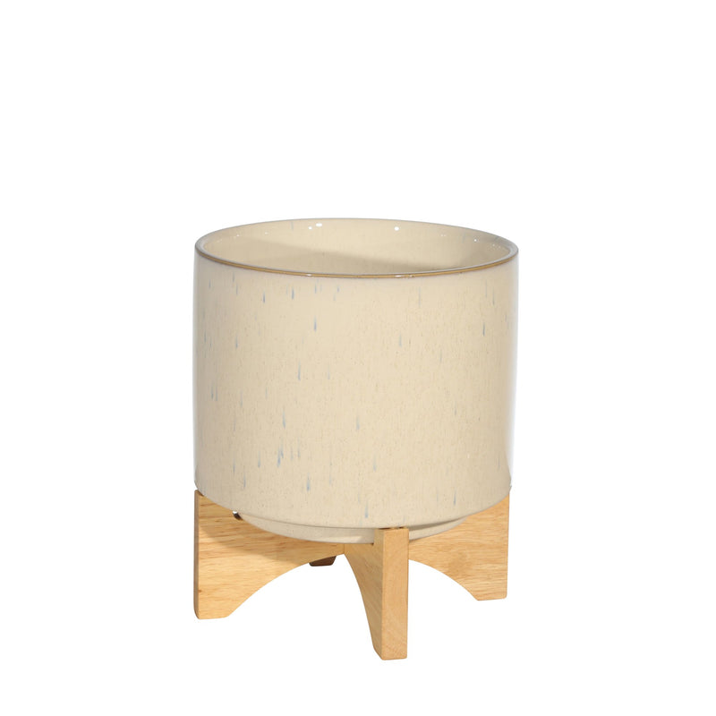 Ceramic 9.25" Planter On Stand, Speckled Beige