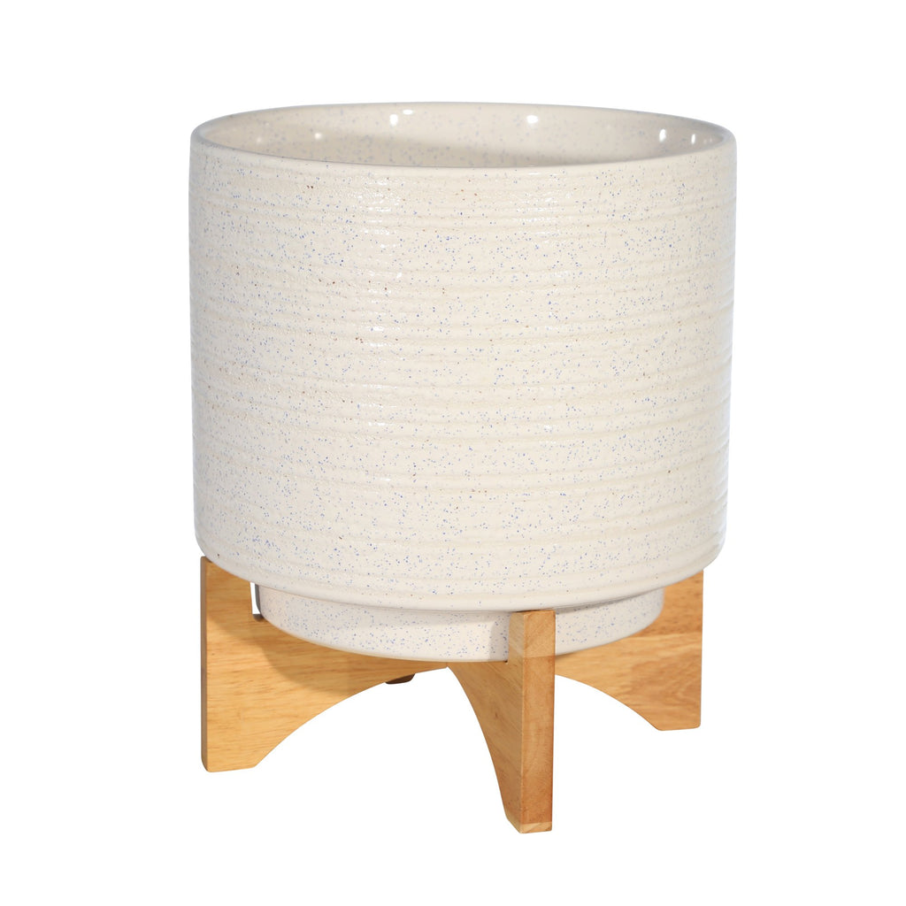 Ceramic 11.5" Planter On Stand, Speckled White