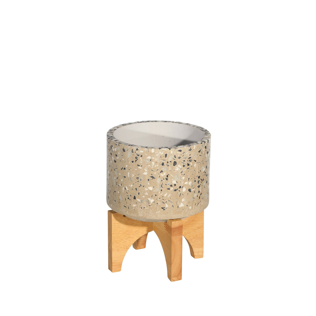 Terrazo 5.25" Planter On Stand, Lt Gray