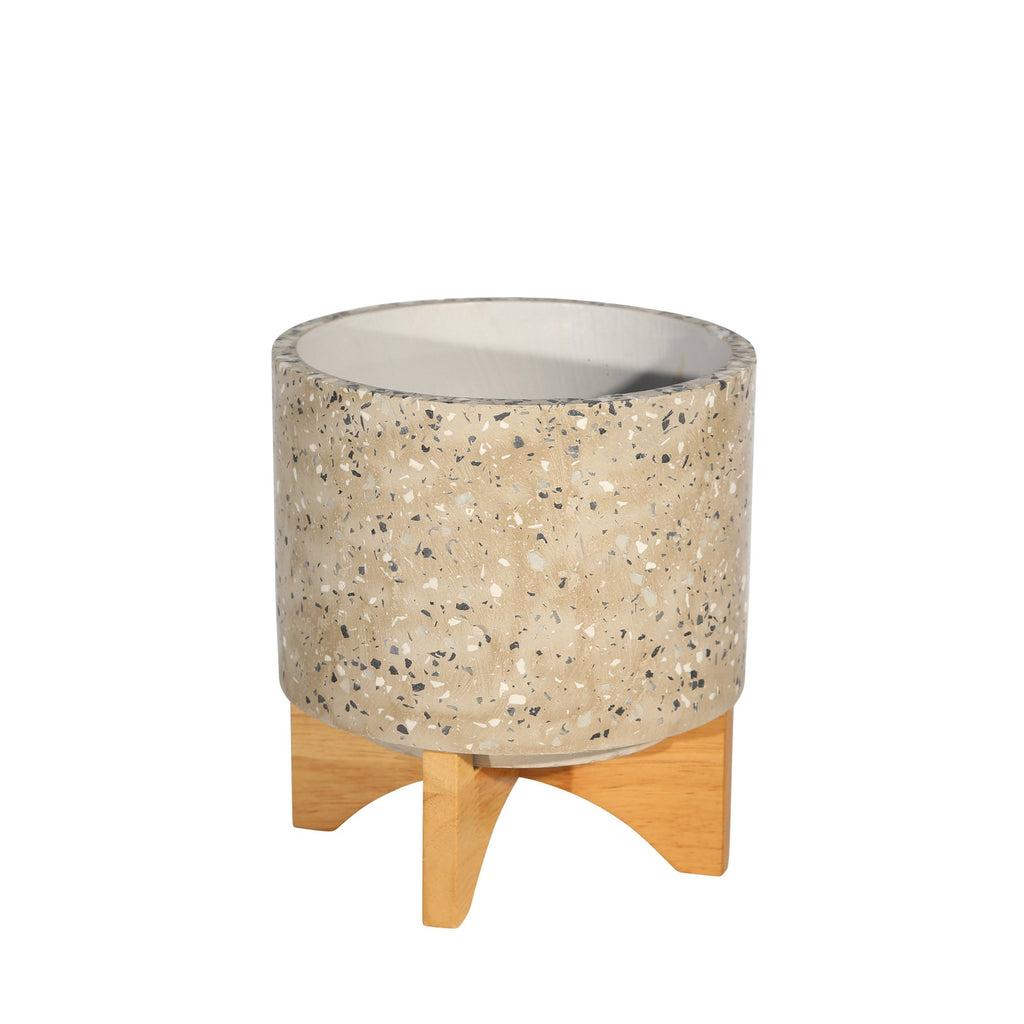 Terrazo 9.25" Planter On Stand, Lt Gray