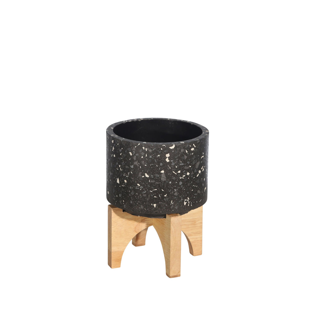 Terrazo 5.25" Planter On Stand, Gray