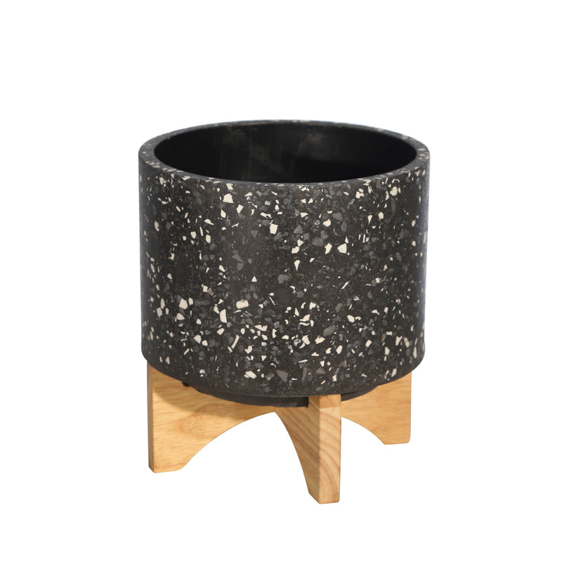 Terrazo 9.25" Planter On Stand, Gray