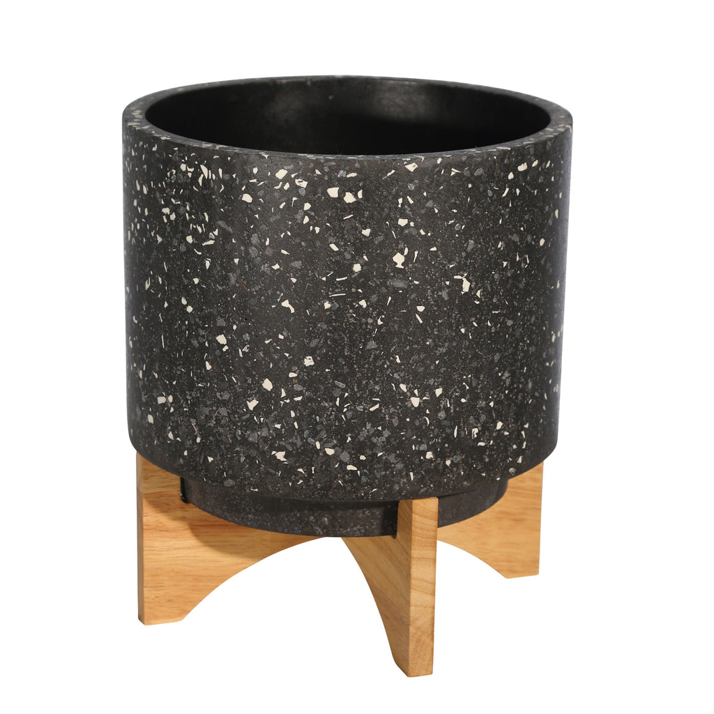 Terrazo 11.5" Planter On Stand, Gray