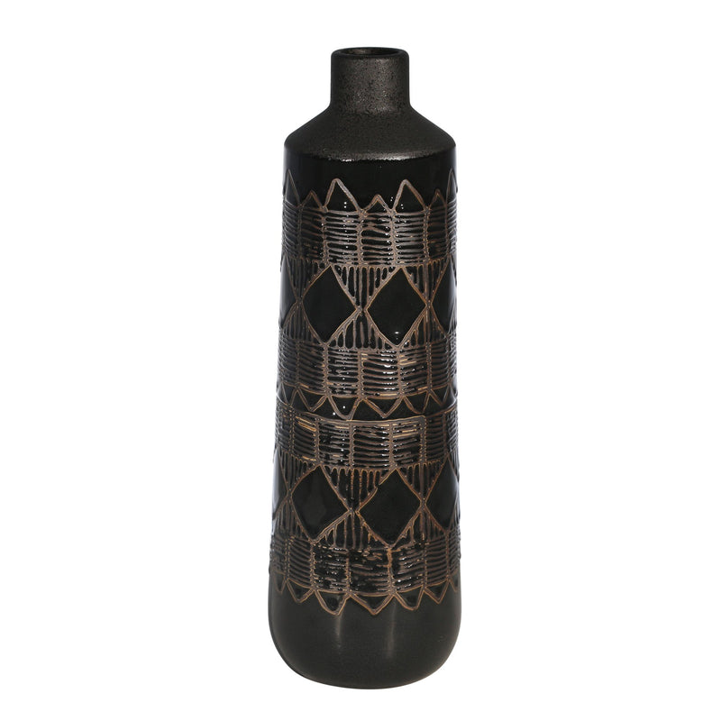 Ceramic 16" Weave Design Vase,Black