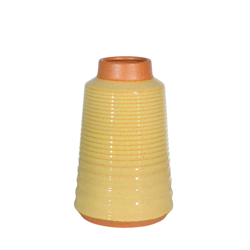 Ceramic 11" Deco Textured Vase, Yellow