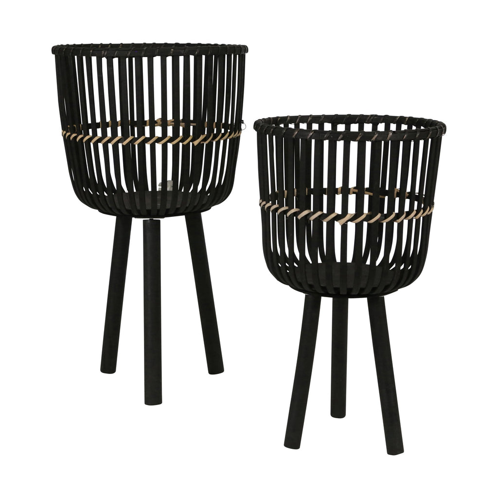 S/2 28/22"H Bamboo Planters, Black