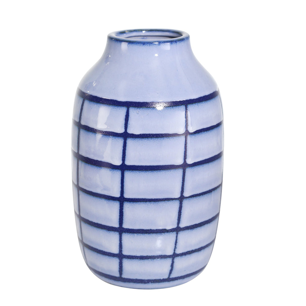 Ceramic 11", Patterned Vase, Blue