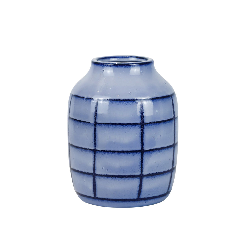 Ceramic 8", Patterned Vase, Blue