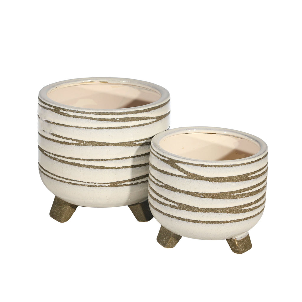 S/2 Ceramic 8/6" Footed Planter, White