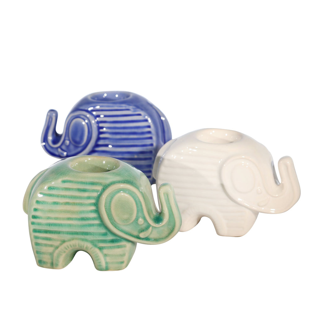 S/3 Ceramic 4" Elephant Tealights, Multi