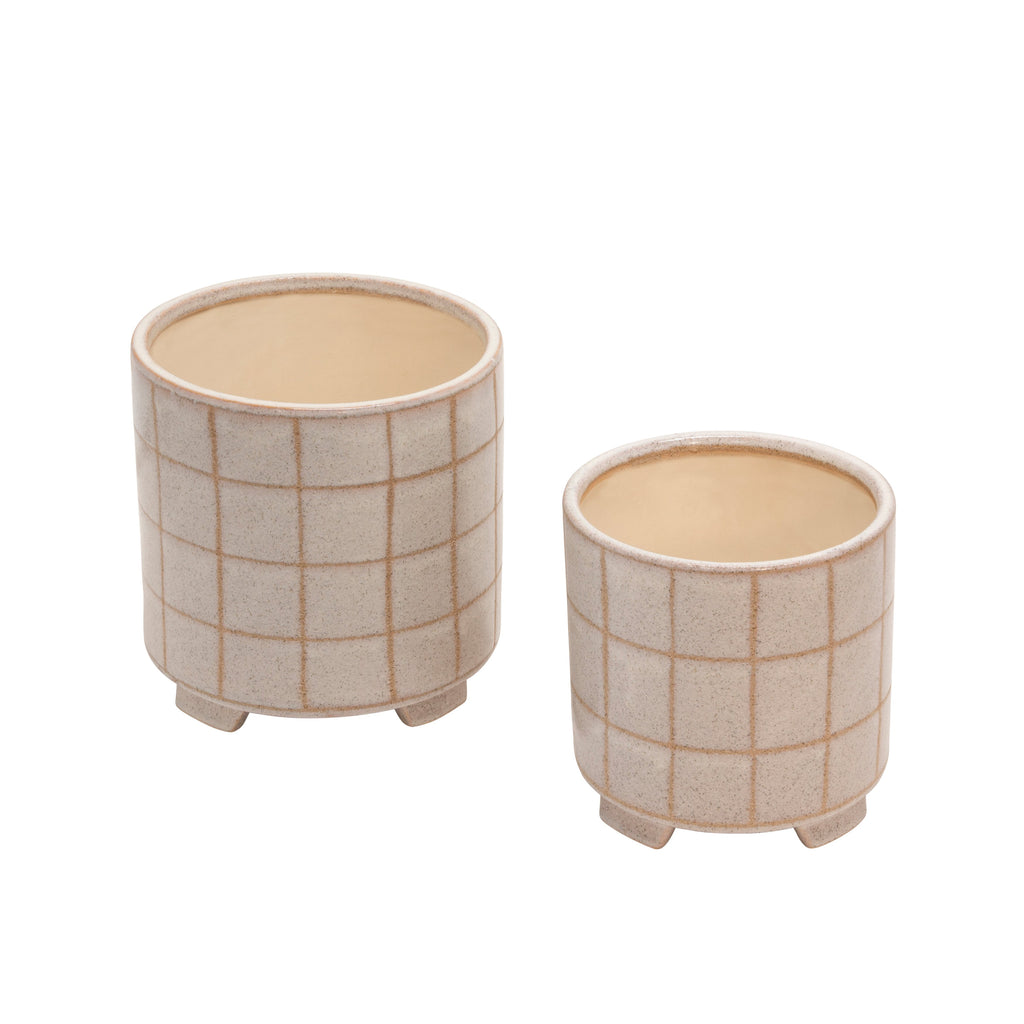 S/2 Ceramic 8/10"  Footed Planter, Beige