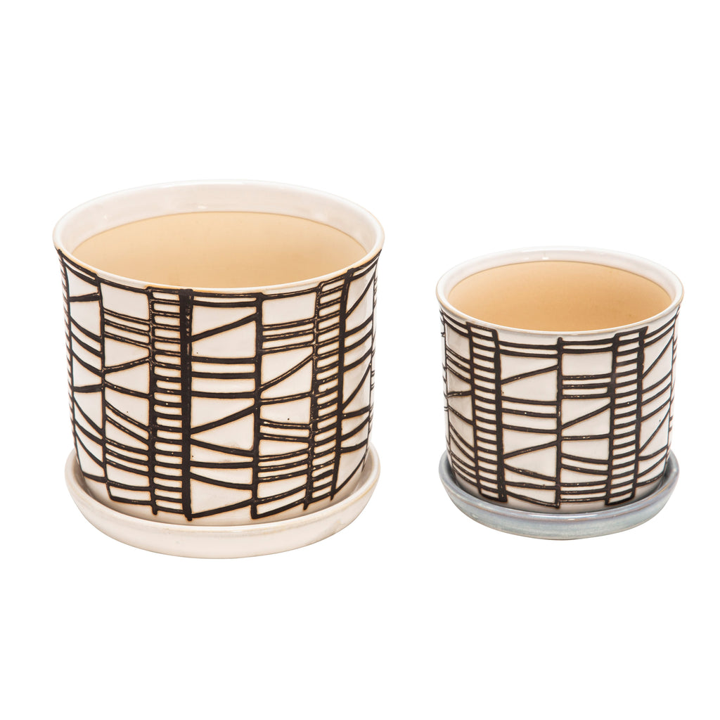 S/2 Ceramic 8/6" Planter W/ Saucer, Beige
