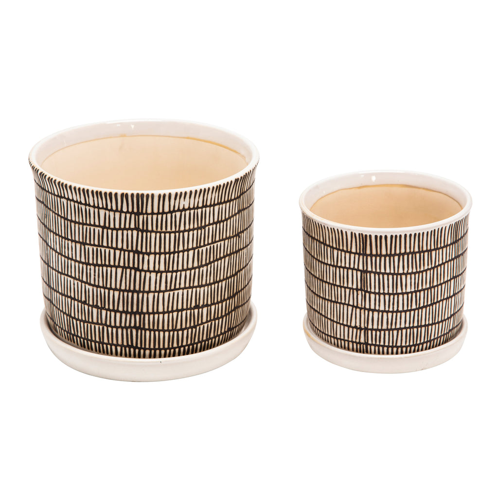 S/2 Ceramic 8/6" Planter W/ Saucer, Beige