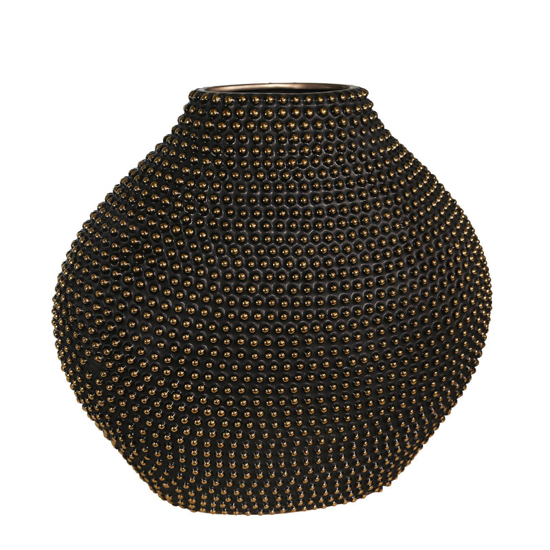 Ceramic 16" Beaded Vase, Black/Gold